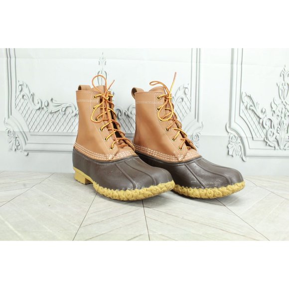 LL Bean 8" Insulated Brown Leather Lace up Ankle Duck Boots Size 8 M - Picture 3 of 9